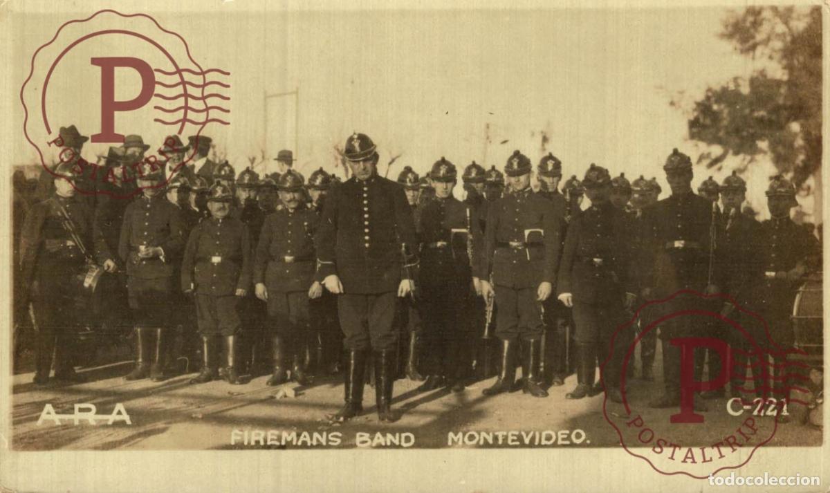 Postales: RARA! Uruguay Montevideo RPPC Firemans Band Bomberos Uniformes Instrumentos ARA C-221 FOTOGRAFICA. P