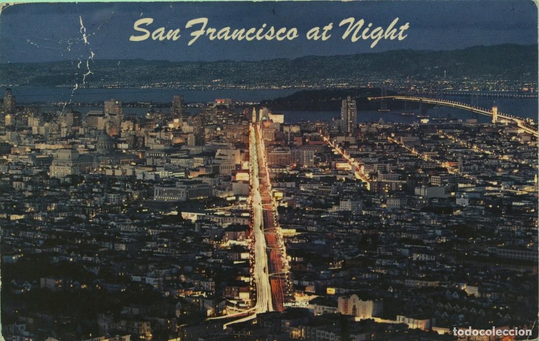 Postales: SAN FRANCISCO de noche. Circulada en 1958. ED. MIRRO KROME