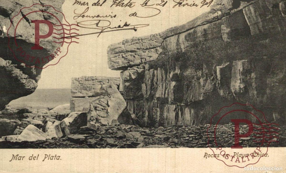 Postales: ARGENTINA. MAR DE PLATA. ROCAS EN PLAYA CHICA.