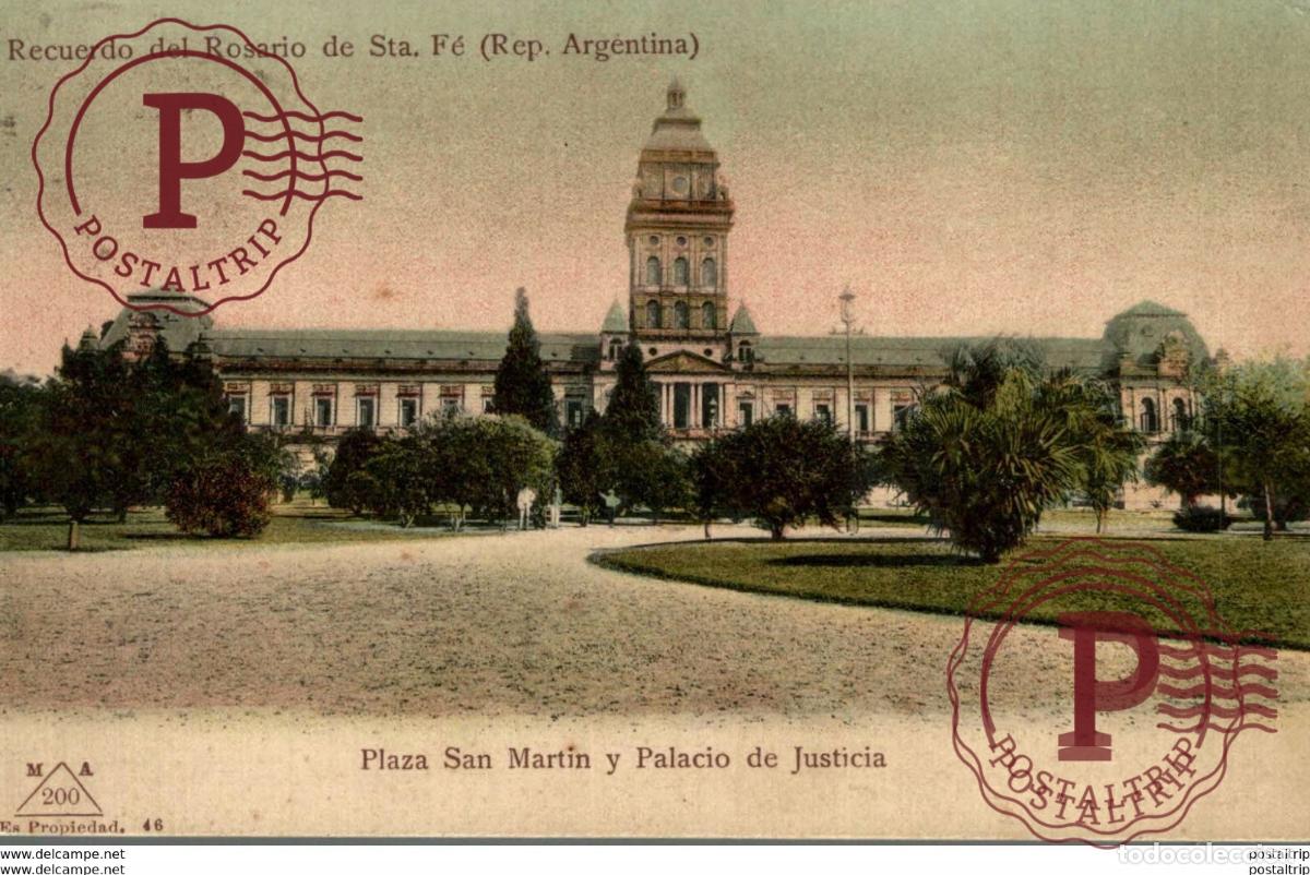 Postales: ARGENTINE - REPUBLICA ARGENTINA - Recuerdo del Rosario de SANTA F&Eacute; - Plaza San Martin y Palacio de J