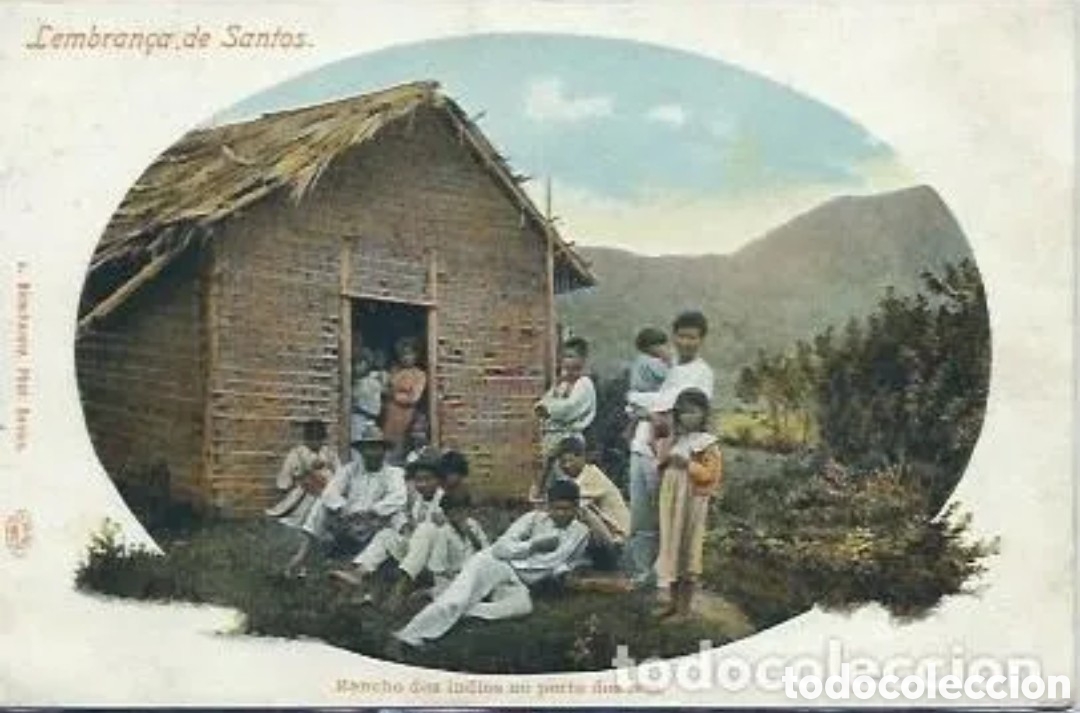 Postales: BRASIL - LEMBRAN&Ccedil;A DE SANTOS - RANCHO DOS INDIOS NO PORTO DOS REIS - J. BIDSCHOVKY