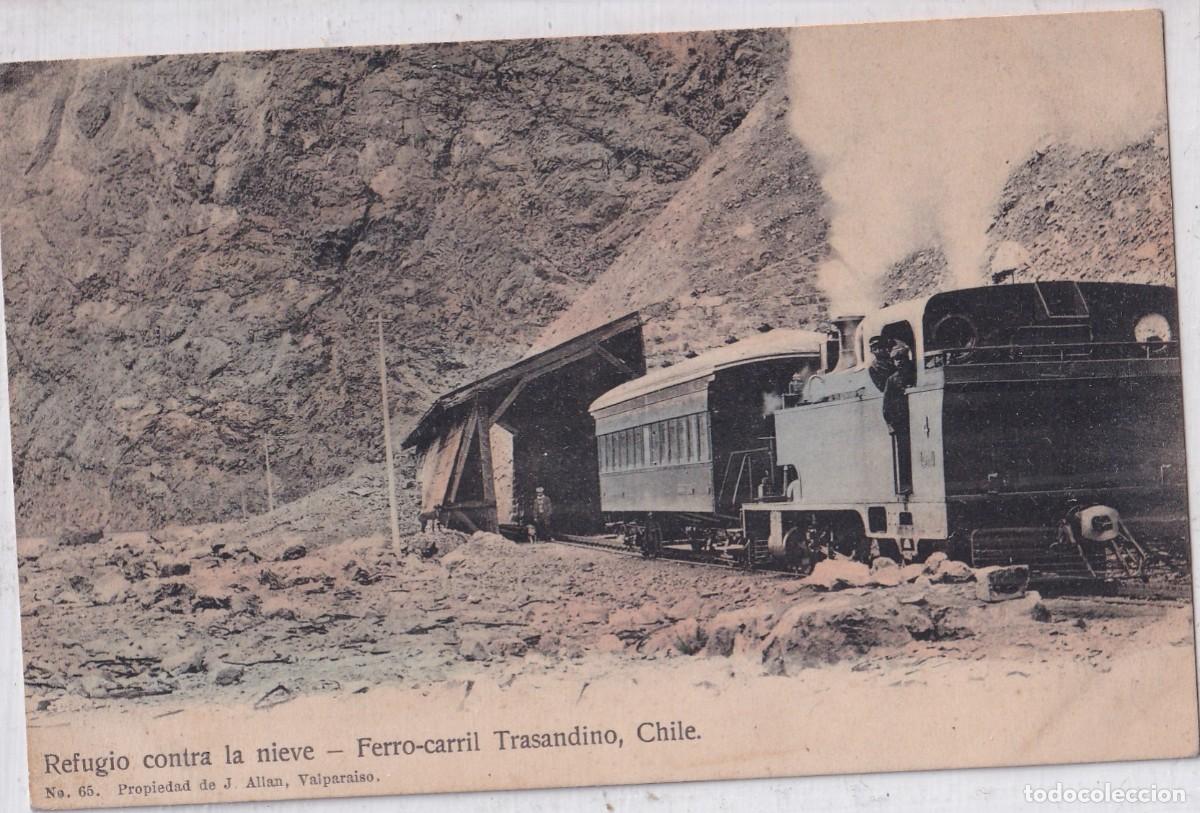 Postales: Refugio contra la nieve. Ferrocarril Trasandino Chile. n&ordm; 65 propiedad de J. Allan Valparaiso.