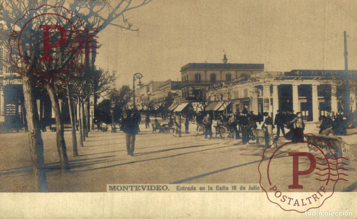Cartes Postales: URUGUAY. MONTEVIDEO. ENTRADA EN LA CALLE 18 DE JULIO. RPPC FOTOGRAFICA