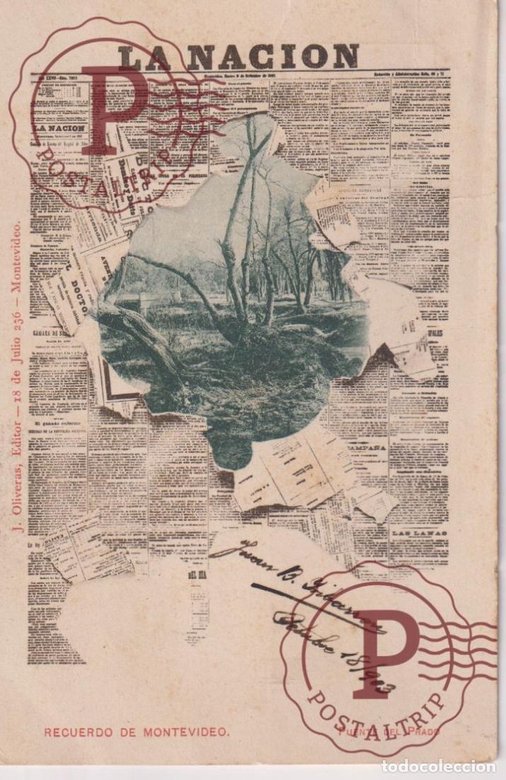 Postales: URUGUAY. RECUERDO DE MONTEVIDEO. PUENTE DEL PRADO. PERIODICO. LA NACION. NEWSPAPER