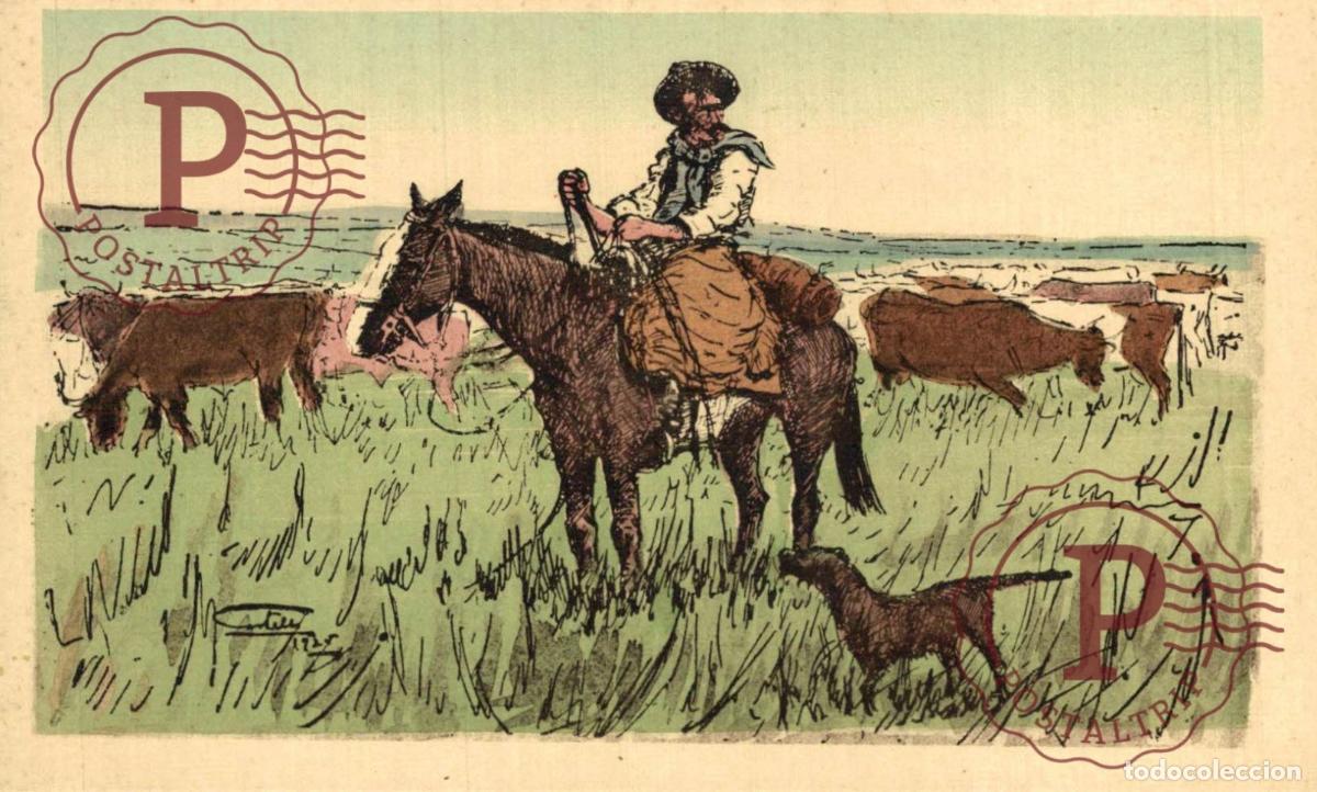 Postales: URUGUAY 1925. COSTUMBRES DEL CAMPO. GAUCHO Y GANADO. ILUSTRACION CATELLI