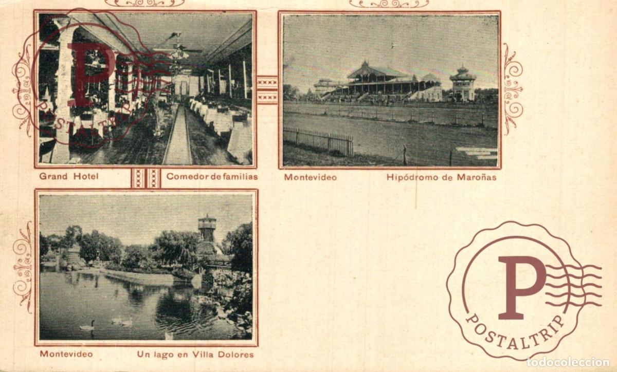 Postales: URUGUAY MONTEVIDEO MULTIVIEW. HIPODROMO MARO&Ntilde;AS GRAND HOTEL VILLA DOLORES. BARREIRO Y RAMOS