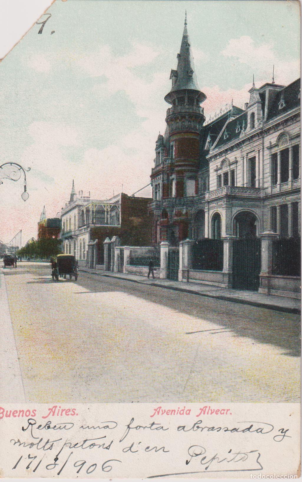Postales: BUENOS AIRES (ARGENTINA) AVENIDA ALVEAR - CIRCULADA 1906 - S/DIVIDIR