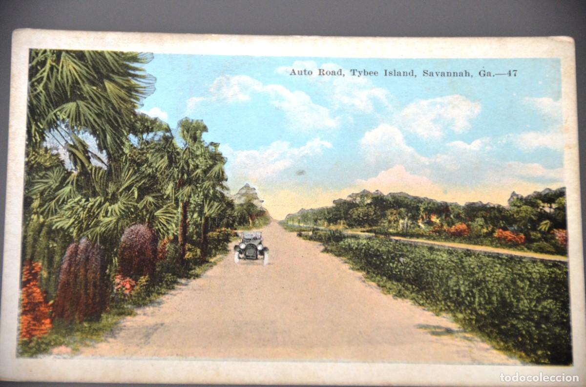Postales: POSTAL ANTIGUA EE.UU. AUTO ROAD TYBEE ISLAND SAVANNAH GEOORGIA . COCHE DE &Euml;POCA VINTAGE C. 1910