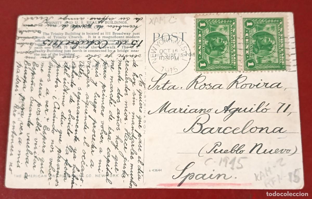 Postales: TARJETA POSTAL EDIFICIOS TRINITY Y U.S. REALTY - NEW YORK 1915 - EU - Foto 2