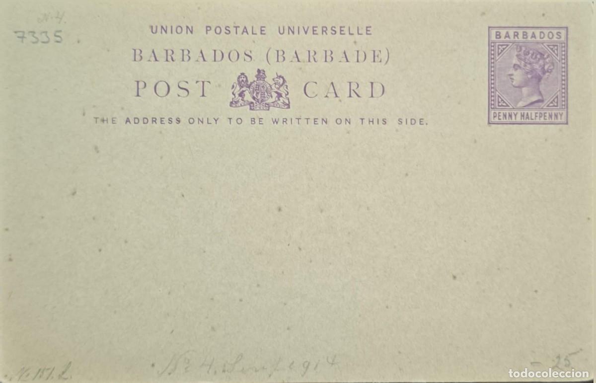 Postales: MI) 1892, BARBADOS, POSTAL STATIONERY CARD; THE TOP CENTER BEARS THE TEXT &rdquo;POST CARD&rdquo; FLANKED BY THE