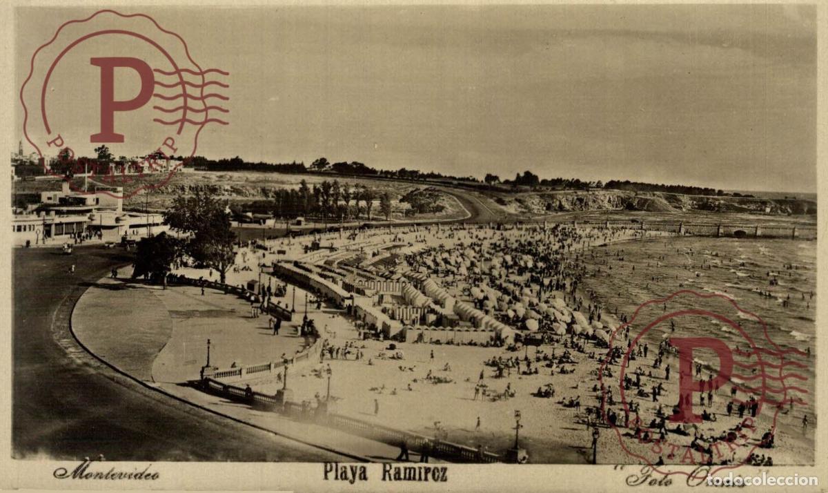 Postales: URUGUAY MONTEVIDEO PLAYA RAMIREZ RPPC FOTO REAL OMNIA AGFA CARPAS BA&Ntilde;O