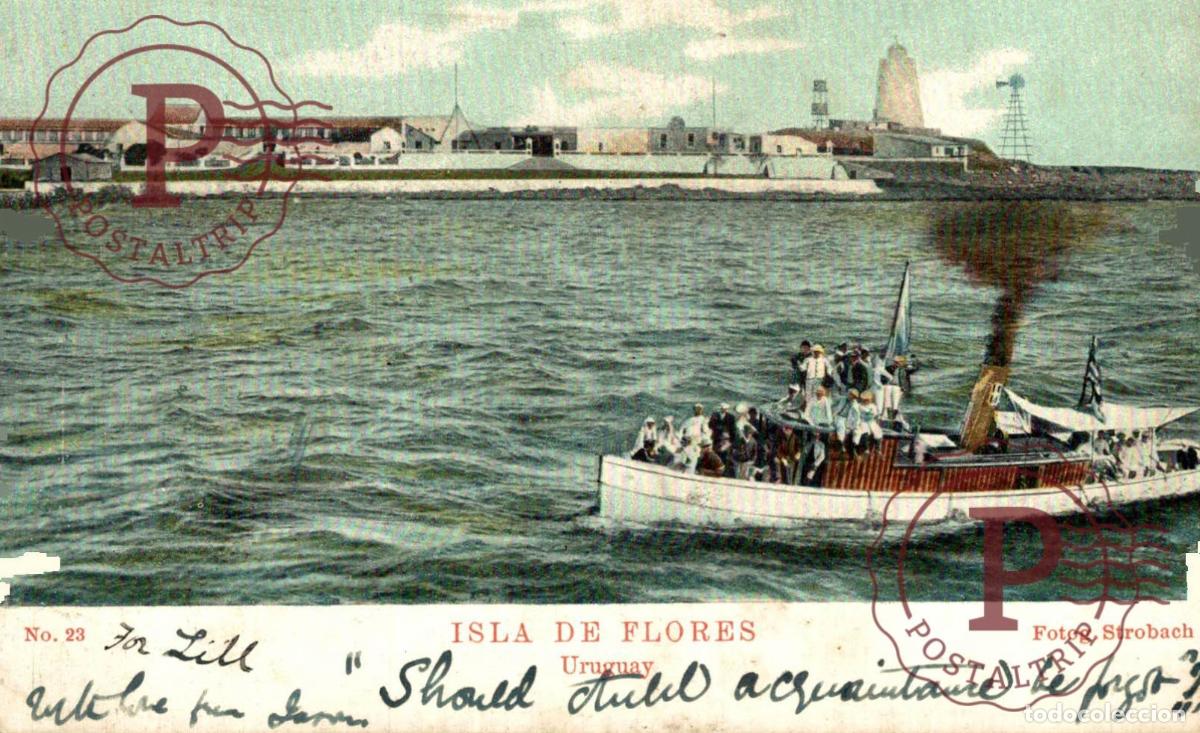 Postales: URUGUAY ISLA DE FLORES FOTOG STROBACH BARCO DE VAPOR FARO COLOR