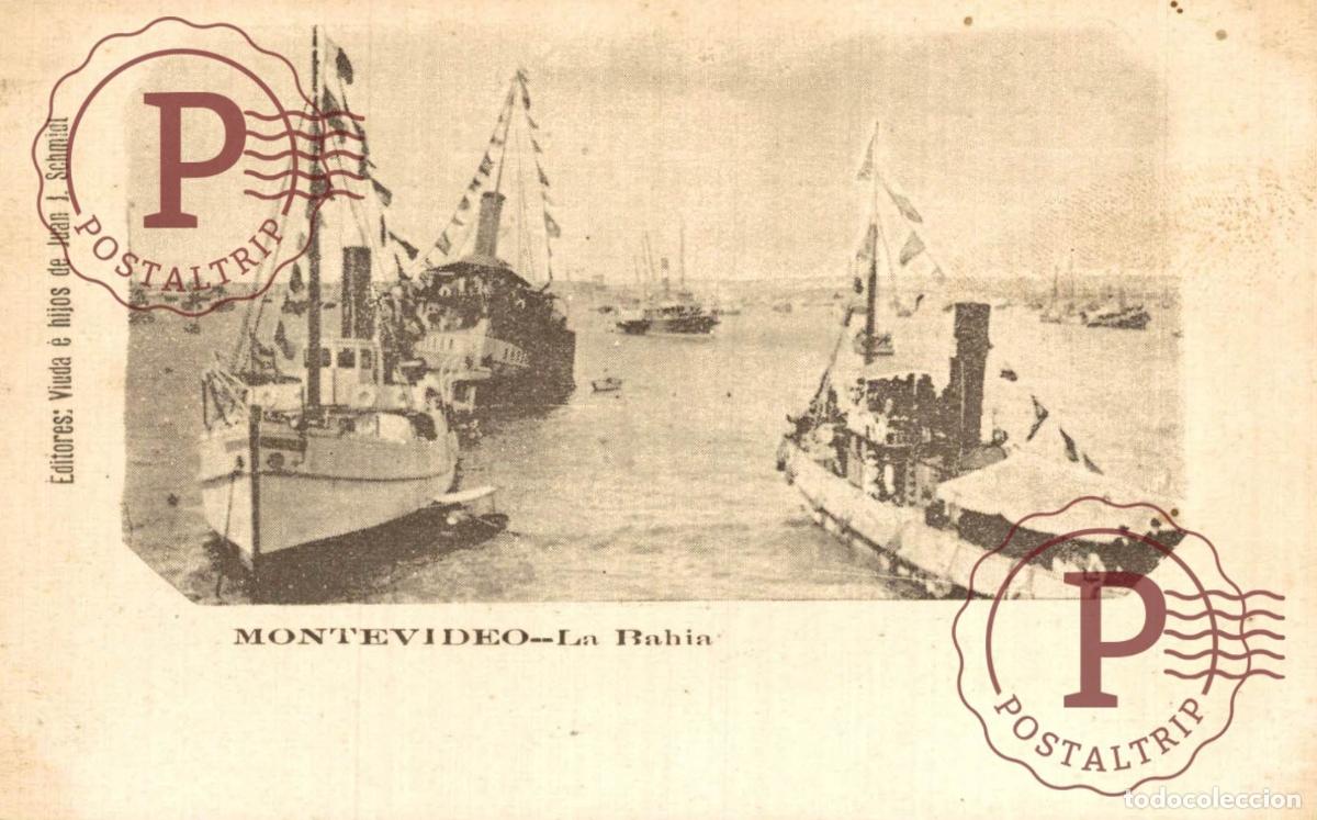 Postales: URUGUAY MONTEVIDEO LA BAHIA BARCOS DE VAPOR EDITORES SCHMIDT