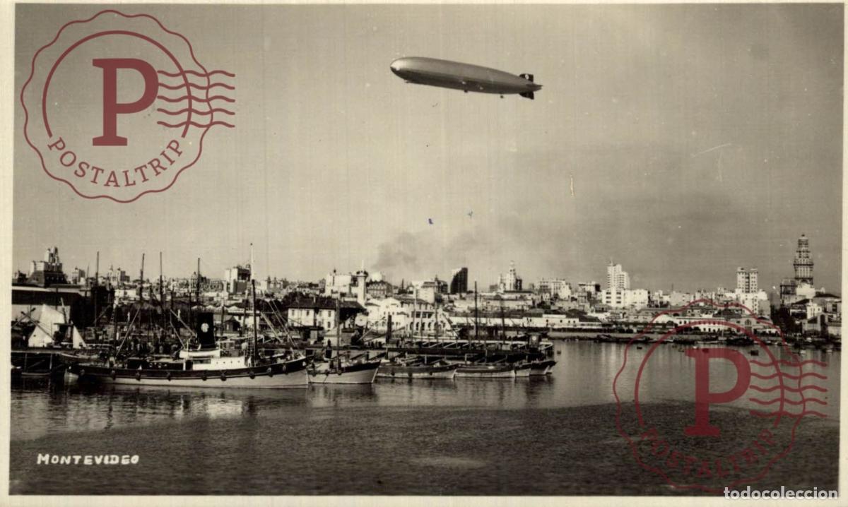 Postales: RARA! URUGUAY MONTEVIDEO ZEPPELIN DIRIGIBLE PUERTO RPPC FOTO JAEGER FOTOGRAFICA