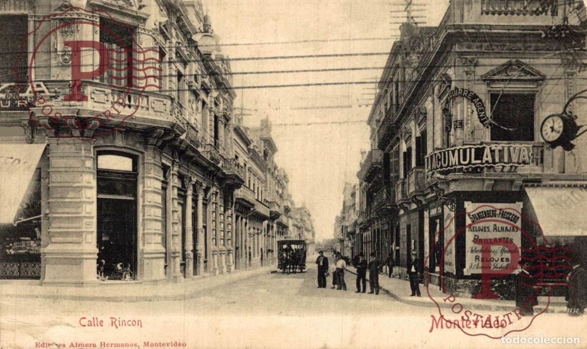 Postales: MONTEVIDEO URUGUAY CALLE RINCON TRANVIA SANGENBERG FRECCERO ALMERA HNOS