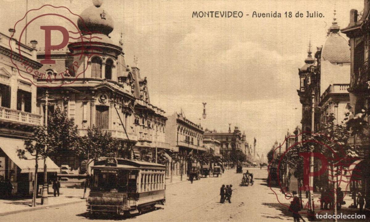 Postales: URUGUAY MONTEVIDEO AVENIDA 18 DE JULIO. TRANVIA TRAMWAY