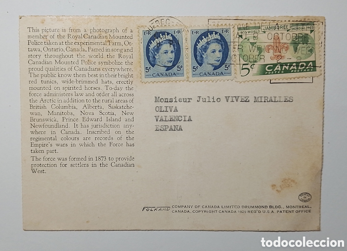 Postales: Postal polic&iacute;a montada de Canad&aacute; - Foto 2