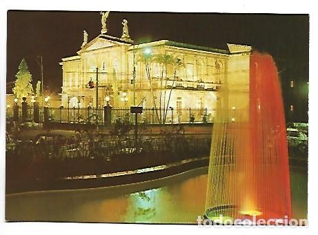 Postcards: SAN JOSE, FUENTE EN LOS JARDINES DEL BANCO ANGLO COSTARRICENSE Y TEATRO NACIONAL.- COSTA RICA