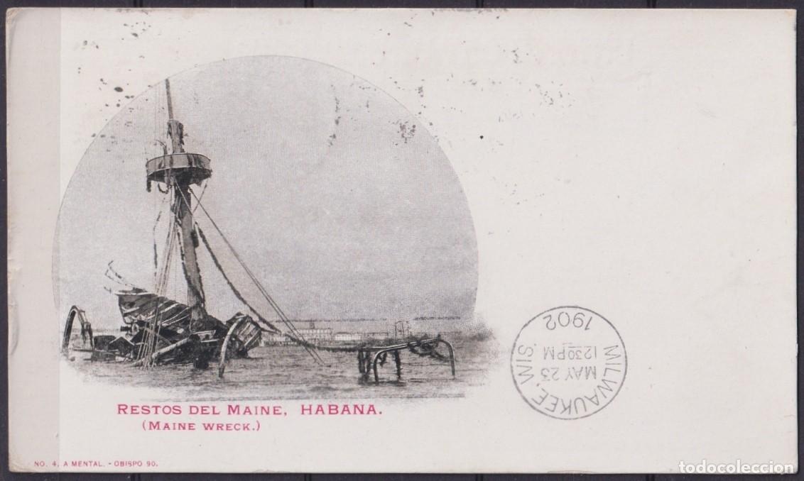 Cartoline: POS-1889 CUBA POSTCARD 1902 MAINE WRECK IN HAVANA HARBOR TO USA US.