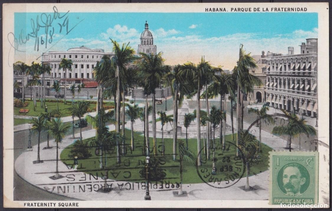 Cartoline: POS-1919 CUBA POSTCARD 1929 HAVANA FRATERNITY SQUARE TO ARGENTINA BEEF CANCEL.