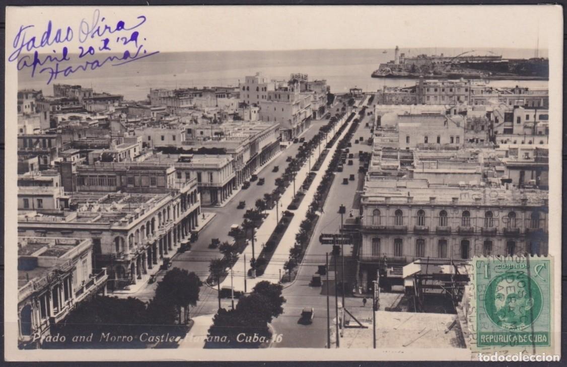 Cartoline: POS-1924 CUBA POSTCARD 1929 HAVANA PRADO STREET & MORRO CASTLE TO ARGENTINA.