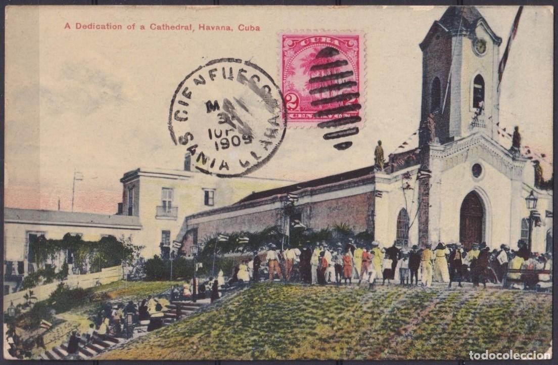 Cartoline: POS-1923 CUBA POSTCARD 1909 HAVANA CATHEDRAL DEDICATION CIENFUEGOS TO ARGENTINA.