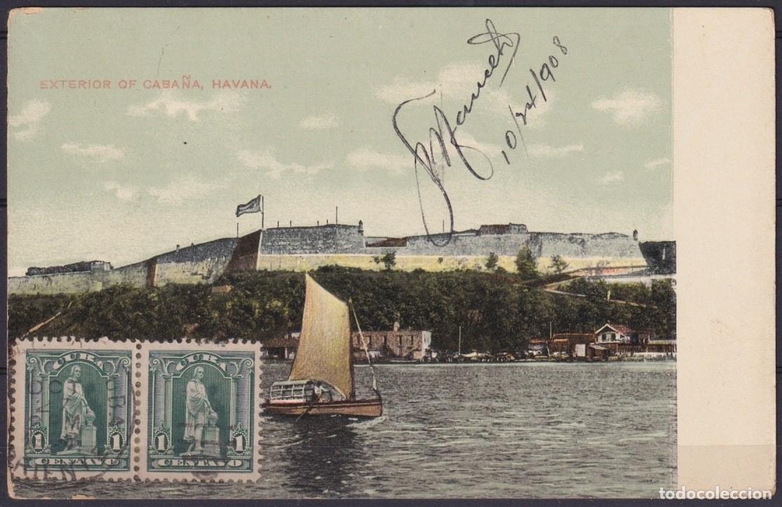 Cartoline: POS-1939 CUBA POSTCARD 1908 HAVANA CABA&Ntilde;A FORTRESS SHIP IN HARBOR TO ARGENTINA.