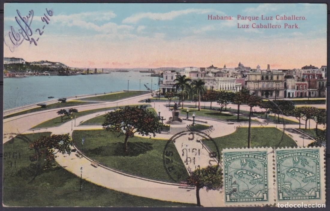 Cartoline: POS-1948 CUBA POSTCARD 1916 1c MAPITAS HAVANA LUZ CABALLERO PARK MALECON TO ARGENTINA.