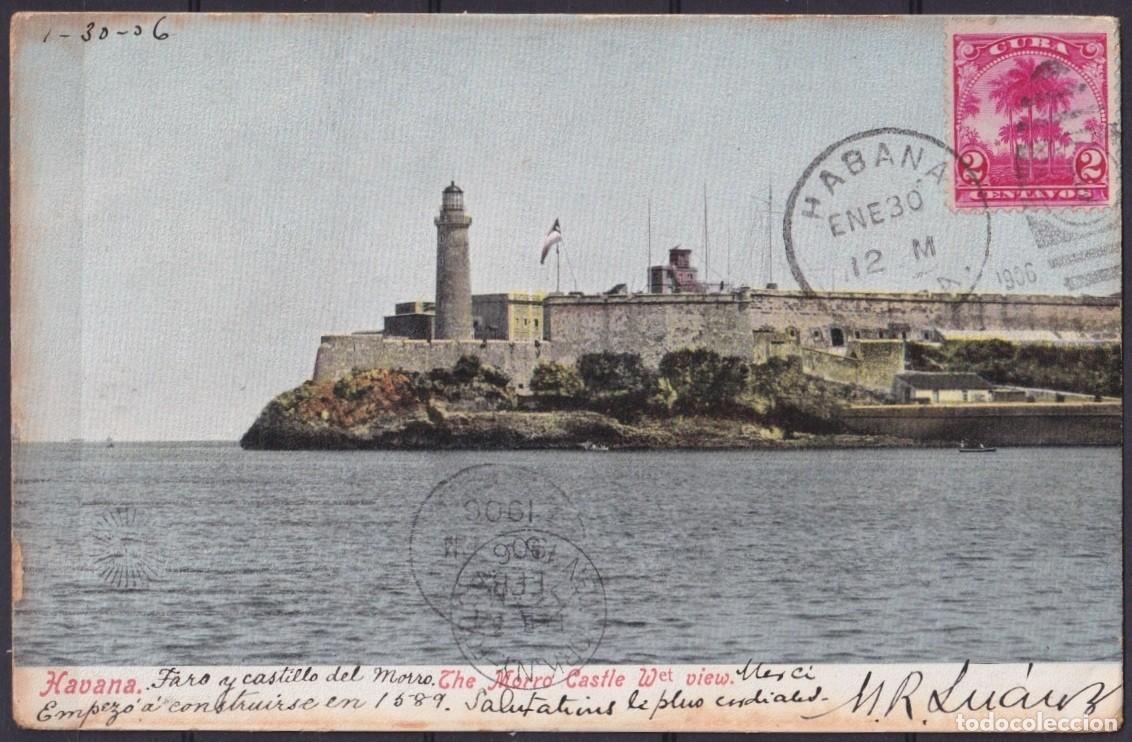 Cartoline: POS-1886 CUBA POSTCARD 1902 2c PALM HAVANA MORRO CASTLE TO PERU VIA USA.