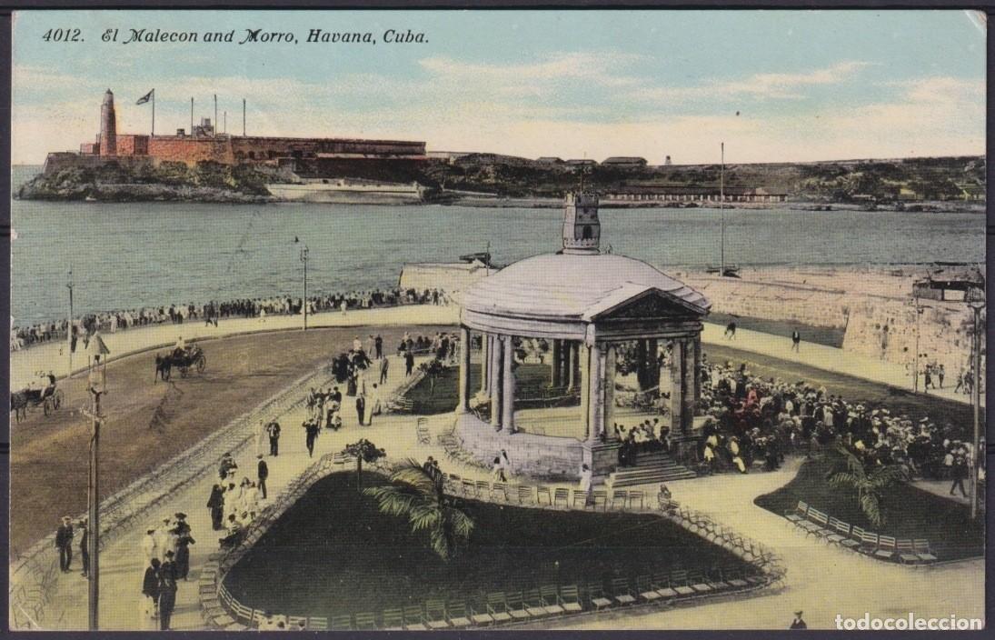 Cartoline: POS-1891 CUBA POSTCARD 1911 ENTRANCE OF HAVANA MALECON MORRO CASTLE TO USA US.