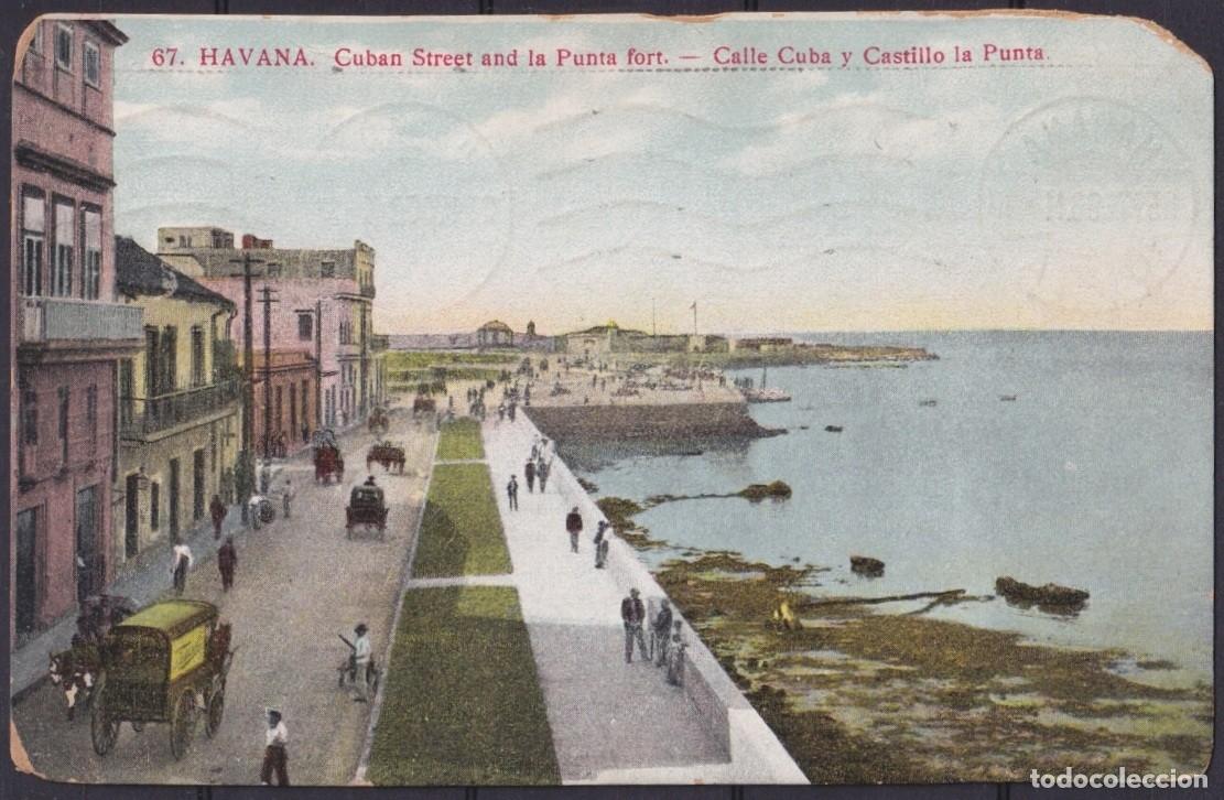 Cartoline: POS-1895 CUBA POSTCARD 1911 HAVANA HARBOR STREET MALECON & PUNTA CASTLE TO USA US.