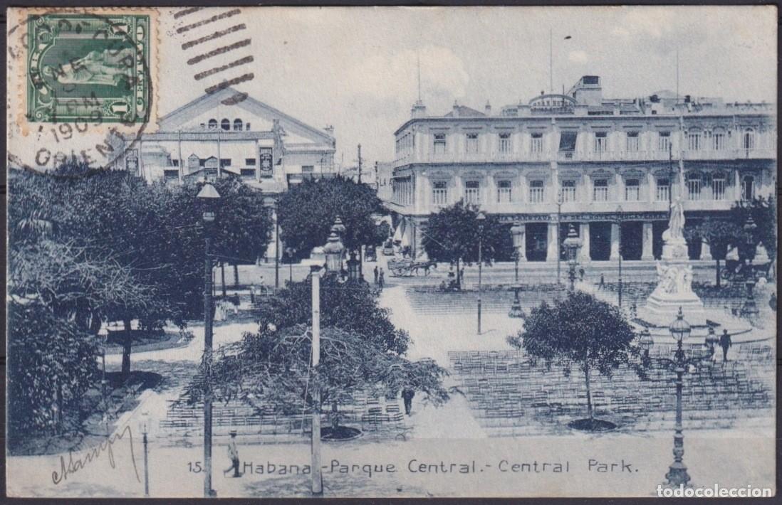 Postales: POS-1915 CUBA POSTCARD 1909 HAVANA CENTRAL PARK SANTIAGO DE CUBA TO FRANCE.