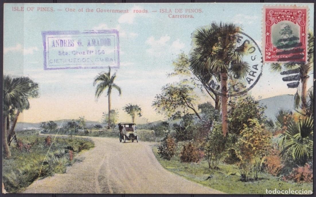 Postales: POS-1916 CUBA POSTCARD 1909 PINES IS ROADS & OLD CARS CIENFUEGOS TO FRANCE.