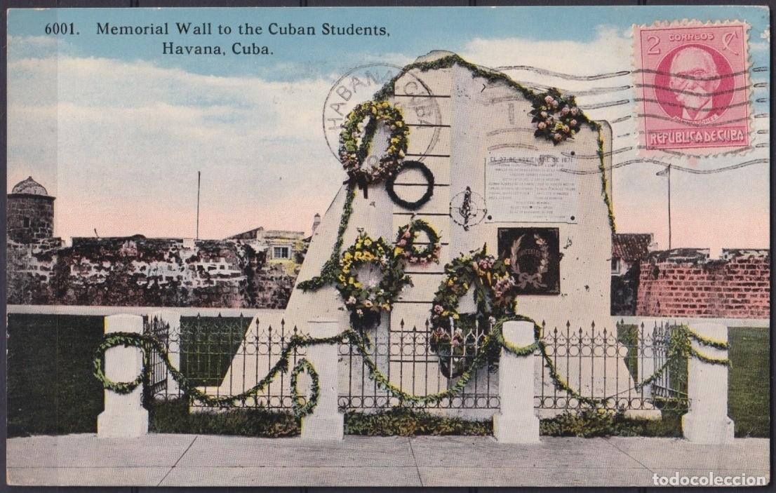 Postales: POS-1920 CUBA POSTCARD 1918 WWI CENSORSHIP HAVANA MEMORIAL WALL OF STUDENTS TO ARGENTINA.