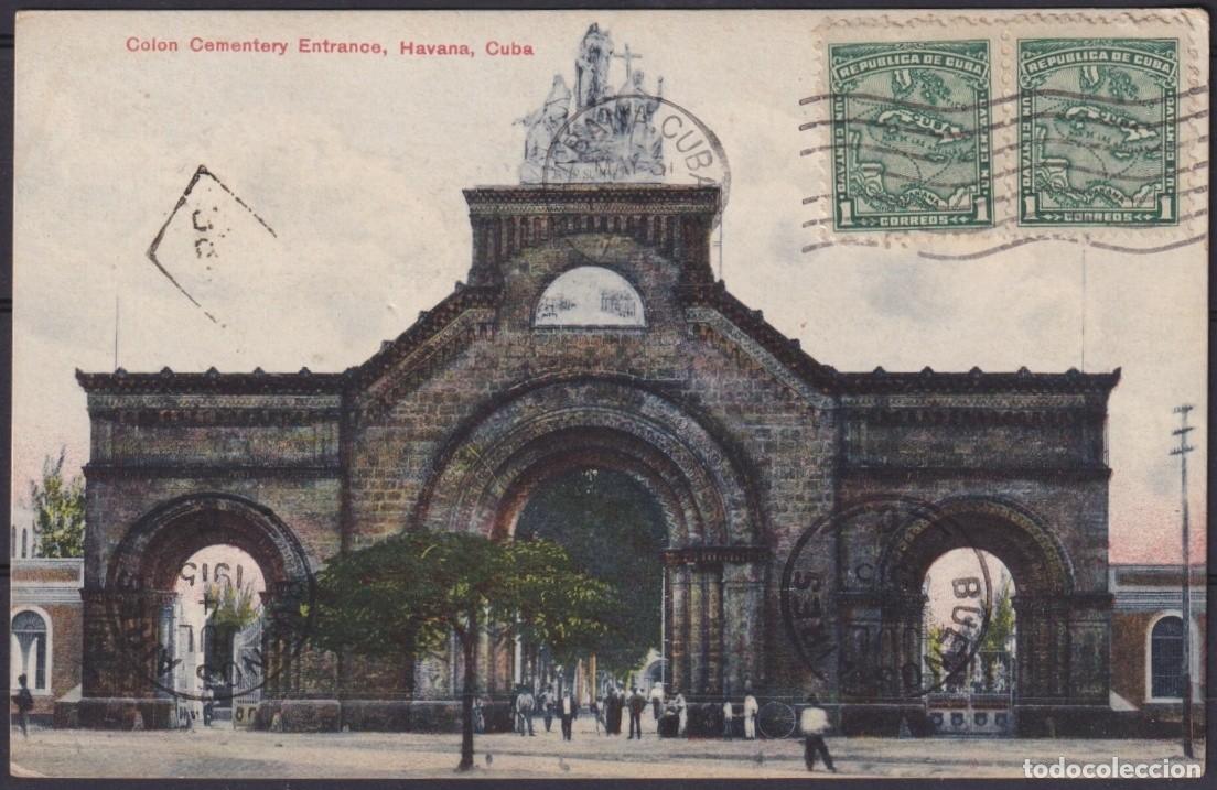 Postales: POS-1927 CUBA POSTCARD 1915 1c MAPITAS HAVANA CEMENTERY OF COLUMBUS TO ARGENTINA.