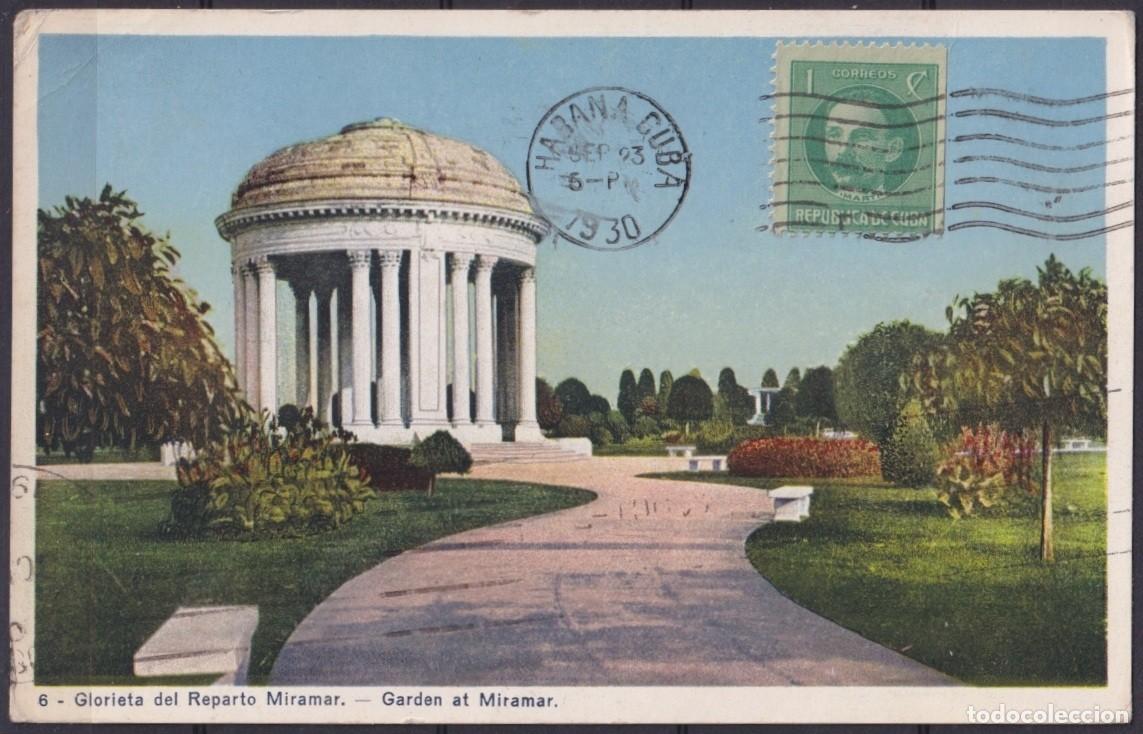Postales: POS-1937 CUBA POSTCARD 1930 HAVANA GARDEN OF MIRAMAR FIVE AVENUE TO ARGENTINA