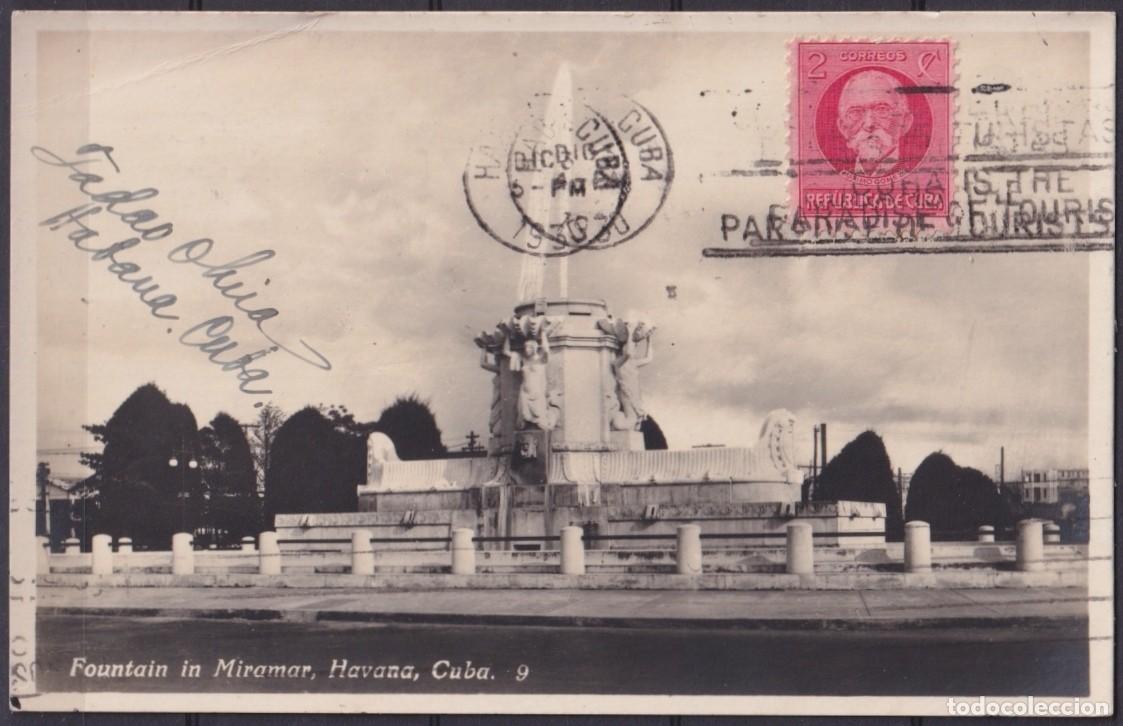Postales: POS-1934 CUBA POSTCARD 1930 HAVANA FOUNTAIN OF MIRAMAR FIVE AVENUE TO ARGENTINA.