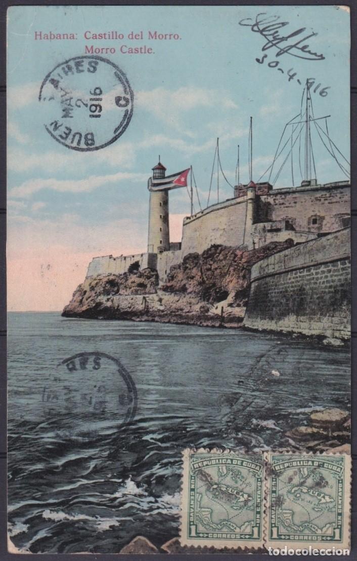Postales: POS-1941 CUBA POSTCARD 1916 1c MAPITAS HAVANA MORRO CASTLE FORTRESS TO ARGENTINA.