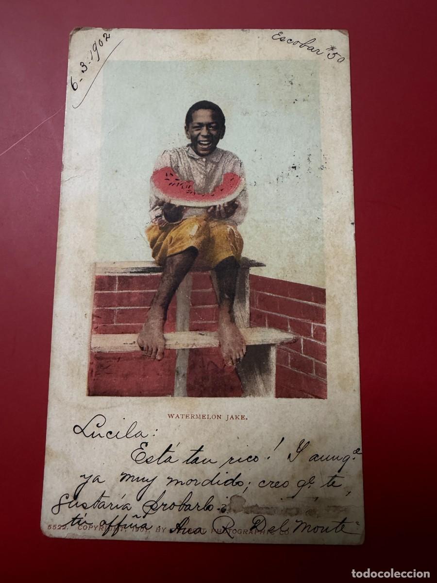 Postales: TARJETA POSTAL - WATERMELON JAKE - DETROIT PHOTOGRAPHIC CO. - CIRCULADA EN LA HABANA, CUBA 1902