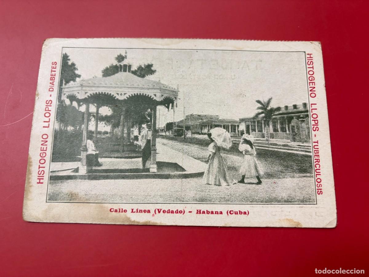 Postales: TARJETA POSTAL - CUBA - LA HABANA - CALLE L&Iacute;NEA VEDADO - QUIOSCO - PUBLICIDAD HIST&Oacute;GENO LLOPIS