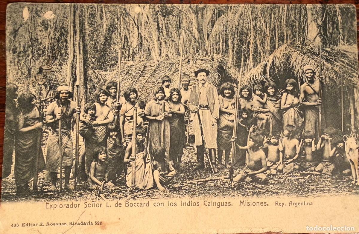 Postales: POSTAL EXPLORADOR SE&Ntilde;OR L. DE BOCCARD CON LOS INDIOS. CAINGUAS. MISIONES REP. ARGENTINA