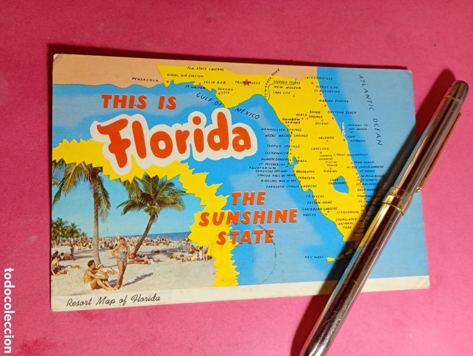 Postales: FLORIDA ''THE SUNSHINE STATE'' U.S.A. COLOR CIRCULADA detlles en fotos peque&ntilde;o mapa