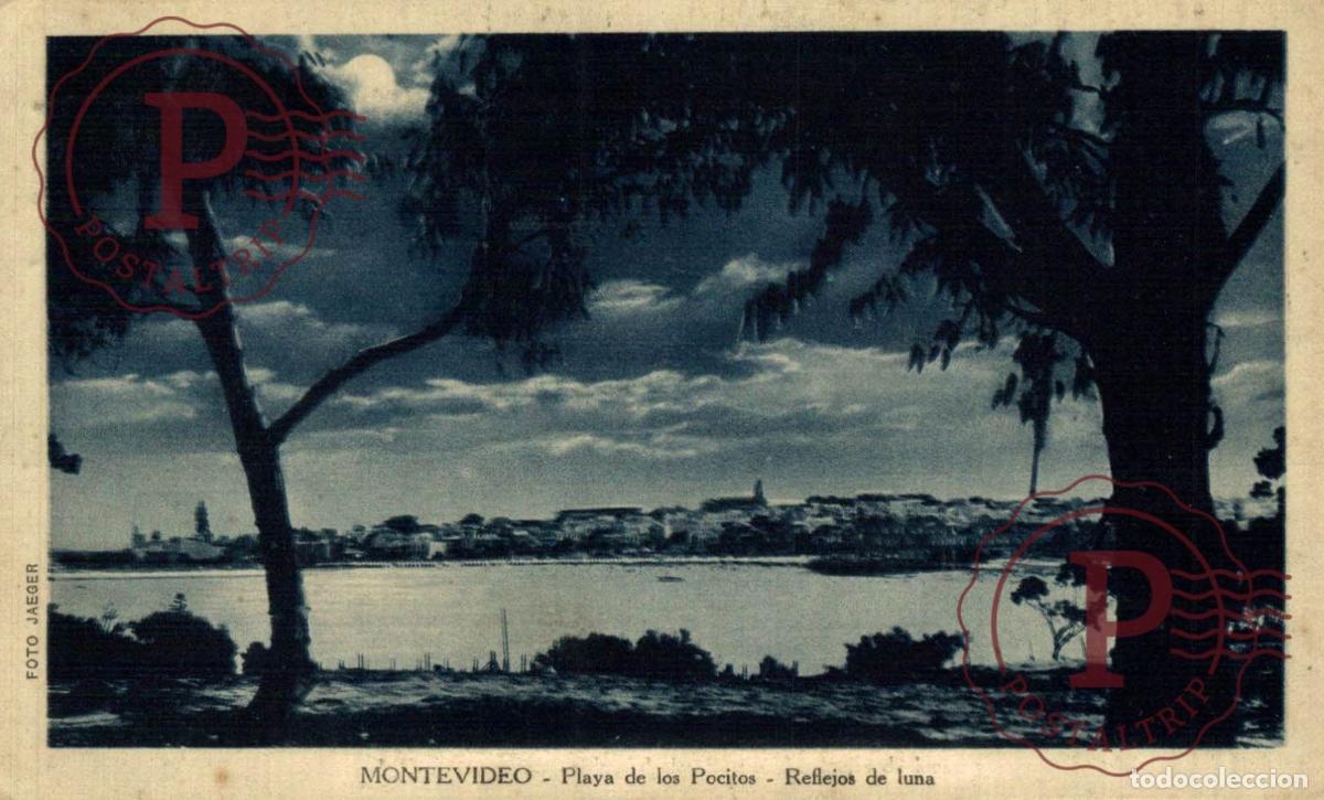 Postales: URUGUAY. MONTEVIDEO. POCITOS PLAYA REFLEJOS DE LUNA.
