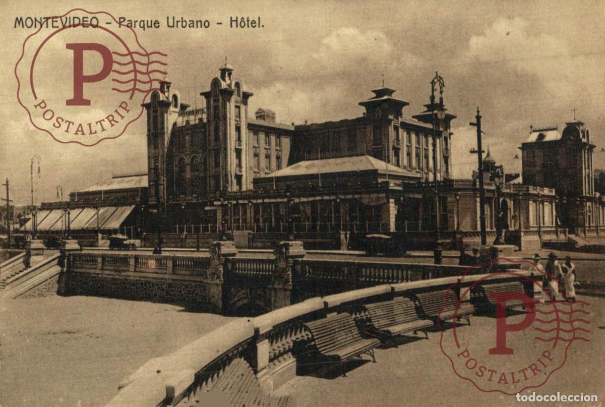Postales: URUGUAY. MONTEVIDEO. PARQUE URBANO. HOTEL.