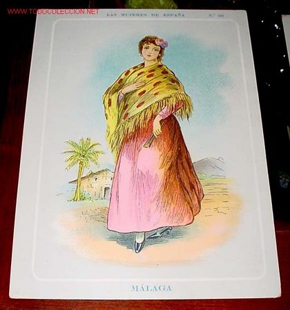 Postales: ANTIGUA LITOGRAFIA CON TRAJE REGIONAL DE  MALAGA - TAMA&Ntilde;O 21,50 X 15,50 CMS. (EL DOBLE QUE UNA POSTA