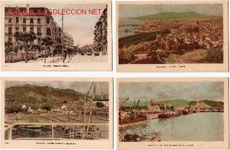 Postales: -60254 4 POSTALES MALAGA, PUERTO, BARCOS, PASEO REDING, A&Ntilde;OS 40-50
