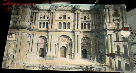 Postales: ANTIGUA POSTAL COLOREADA DE MALAGA - FACHADA DE LA CATEDRAL - EDICION RAFAEL MU&Ntilde;OZ - ESCRITA EN 1915