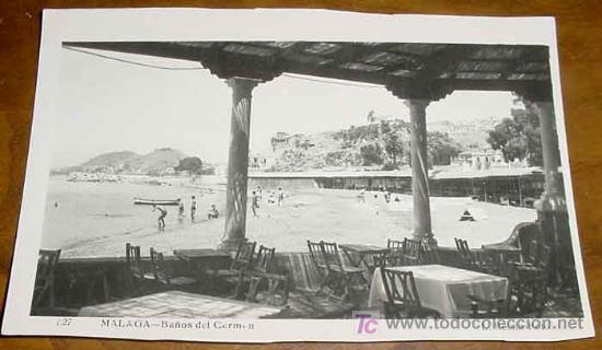 Postales: ANTIGUA POSTAL DE MALAGA. BA&Ntilde;OS DEL CARMEN - FOTO ROISIN - SIN CIRCULAR
