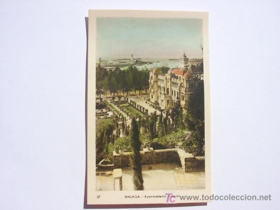 Postales: POSTAL ANTIGUA DE MALAGA EN . Ayuntamiento.Lateral