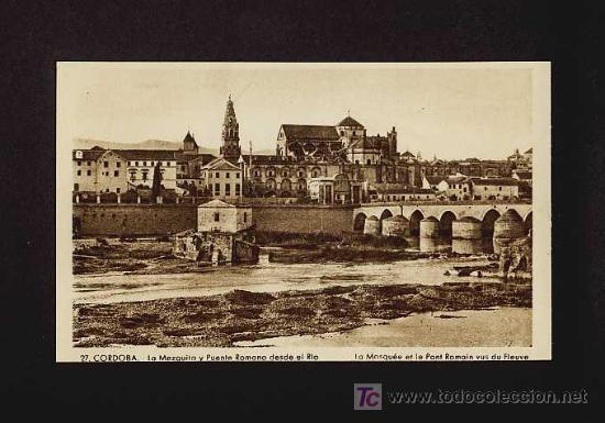 Postales: Postal de CORDOBA: Mezquita y puente romano desde el rio (Ed.Roisin num.27)